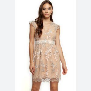 NWT Dex Light Peach chiffon Dress with pastel flowers size XS